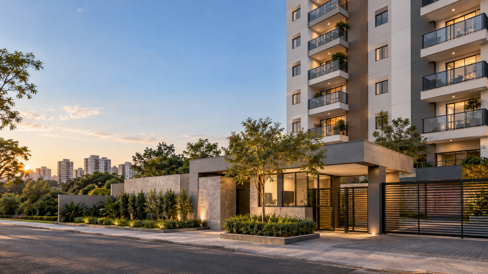 Entrada de um condomínio residencial contemporâneo